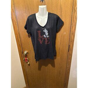 XL black Mickey Mouse love Disney store t shirt stripes plus size